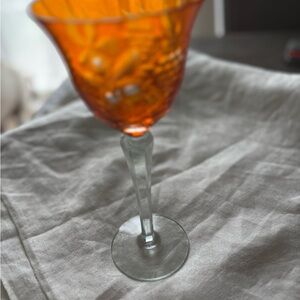 Amber Etched Goblet with Clear Stem